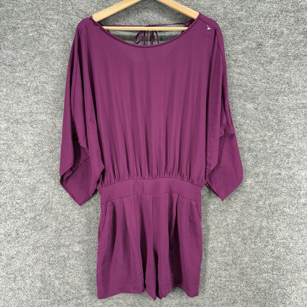 White House Black Market Jumpsuit Women 10 Purple 3/4 Sleeve Round Neck Lined